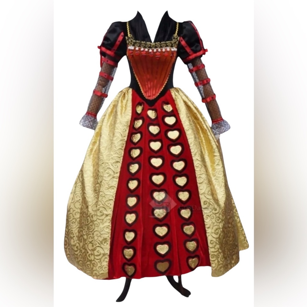 Red Queen of hearts Red & Gold Heart Dress cosplay Alice in wonderland Halloween